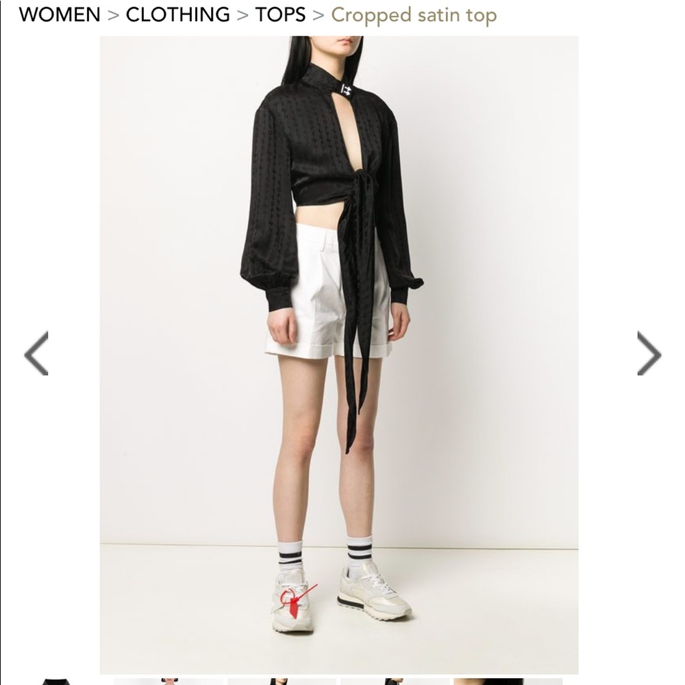 Off white Cropped satin top collar with strap - Picture 8 of 11
